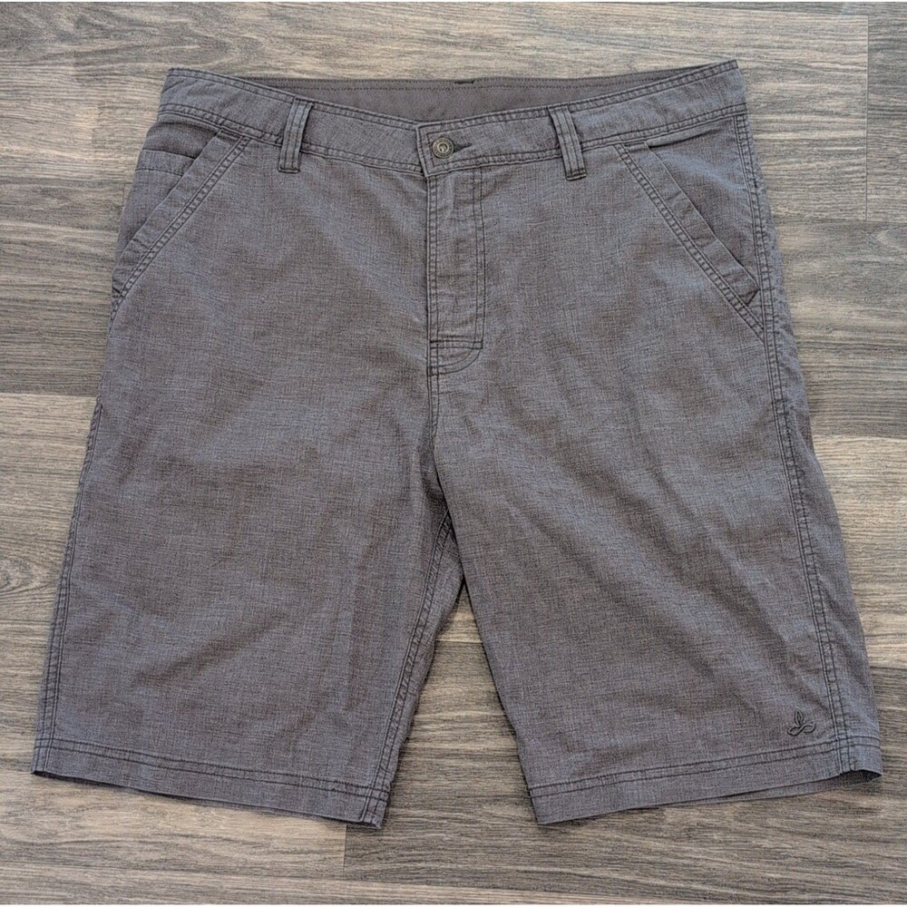 prAna Chino Shorts Gray Button Pockets Flat Front Men's Casual Summer 11" Inseam